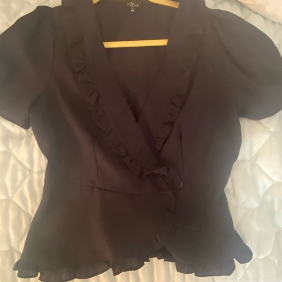 Navy ruffle wrap blouse - Picture 2 of 4